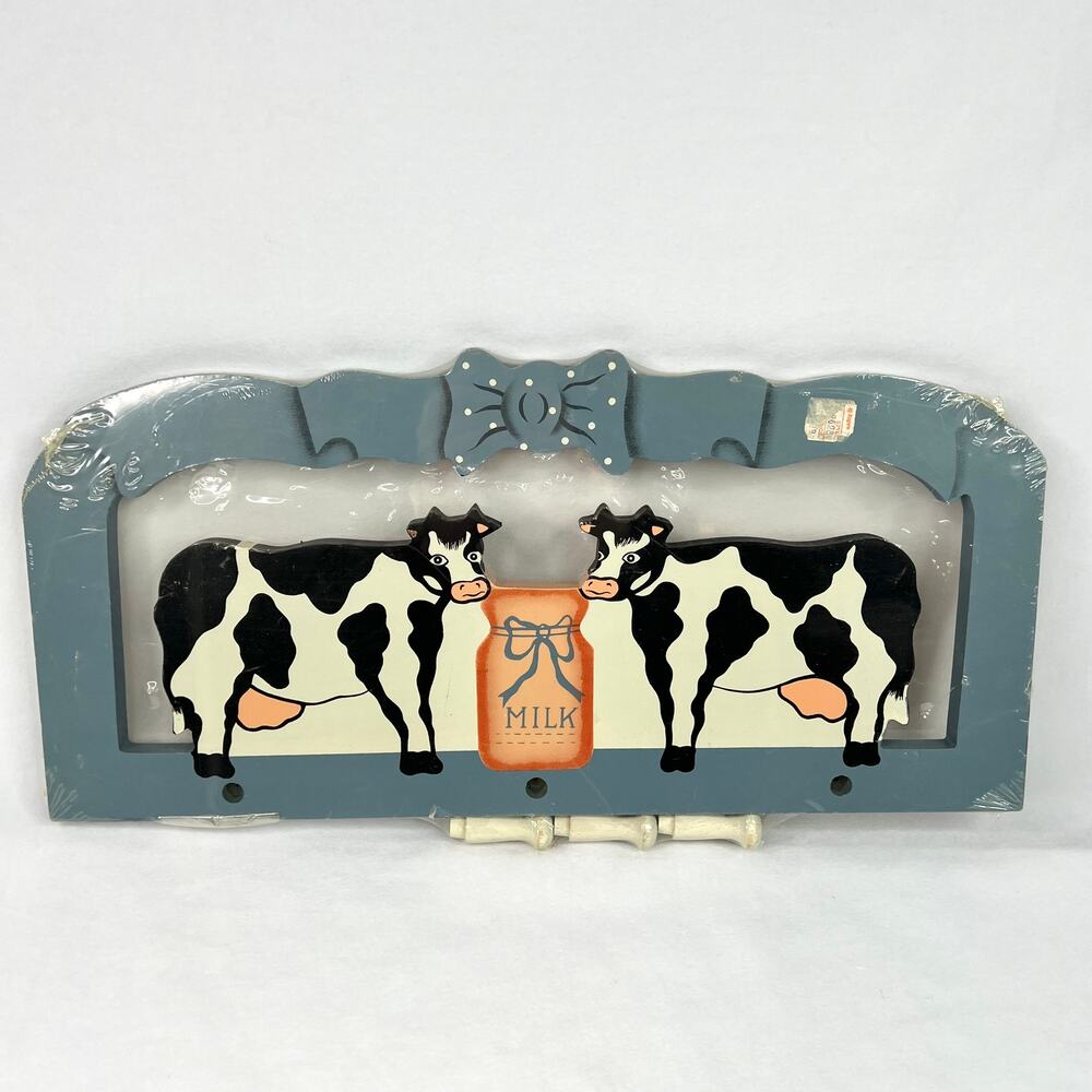 Vintage NOS Panited Wood Cow Peg Shelf